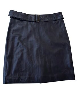 NWT Antonio Melani Blackish Brown Leather Mini Skirt Gold Belt Detail Size 6